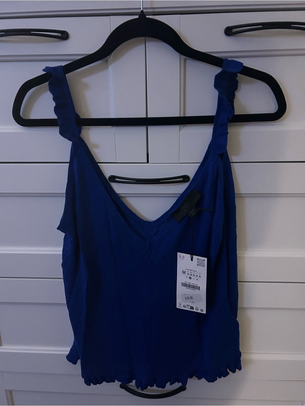 Zara Royal Blue Ruffle Strap V-Neck Tank Top